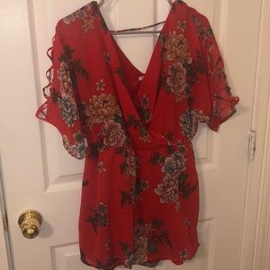 Red floral romper